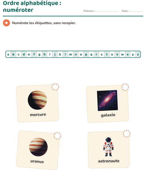 Aperçu de la fiche Ordre alphabétique avec Espace pour CP (cours préparatoire)