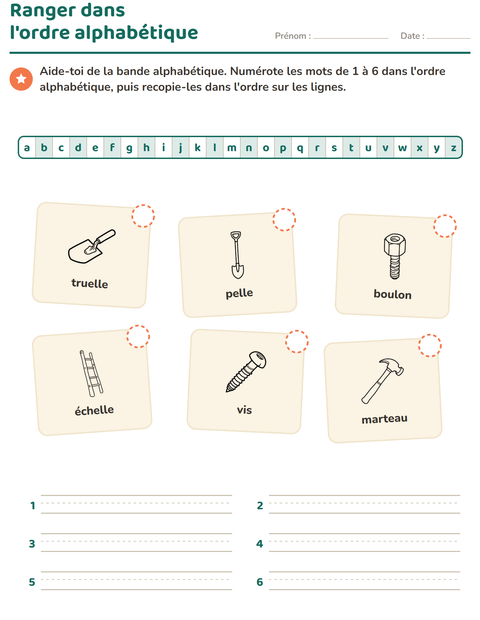 Aperçu de la fiche Ordre alphabétique avec Outils NB pour CP (cours préparatoire)