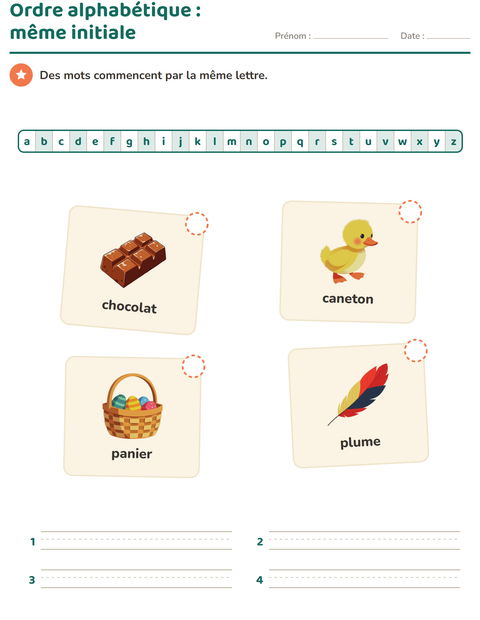 Aperçu de la fiche Ordre alphabétique avec Pâques pour CP (cours préparatoire)