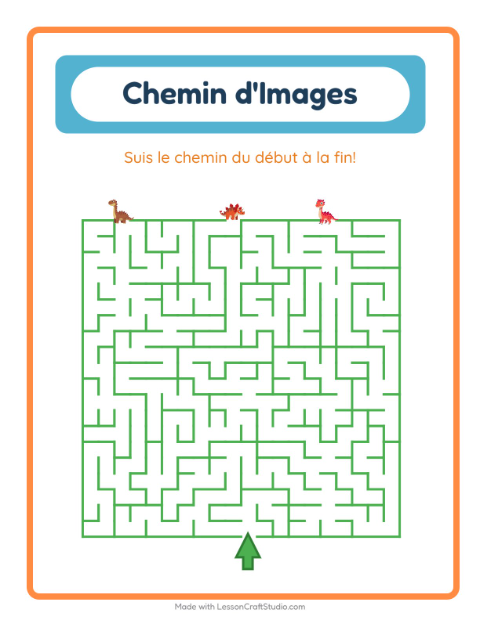 Aperçu de la fiche Parcours Illustré avec Dinosaures pour École maternelle (grande section, 5-7 ans)