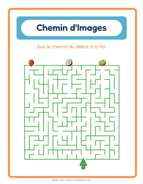 Aperçu de la fiche Parcours Illustré avec Fruits pour École maternelle (grande section, 5-7 ans)