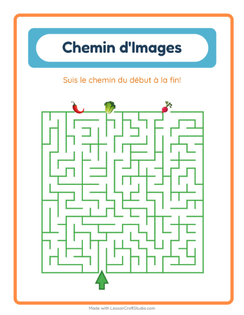 Aperçu de la fiche Parcours Illustré avec Légumes pour École maternelle (grande section, 5-7 ans)