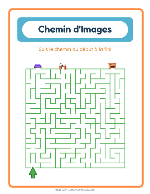 Aperçu de la fiche Parcours Illustré avec Meubles pour École maternelle (grande section, 5-7 ans)