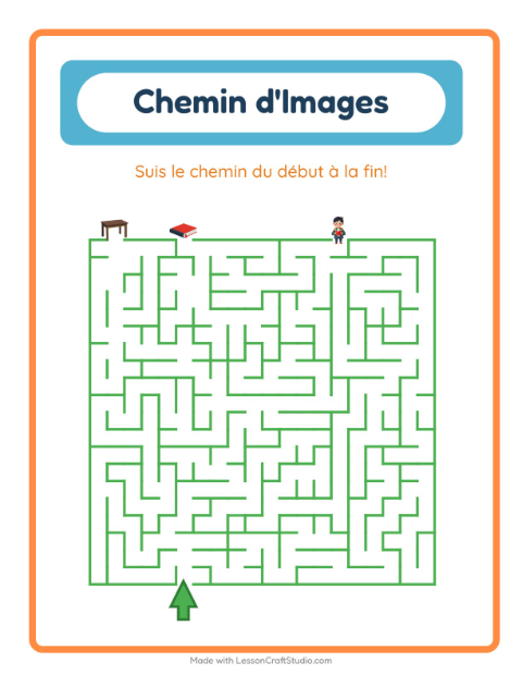 Aperçu de la fiche Parcours Illustré avec Salle de classe pour École maternelle (grande section, 5-7 ans)