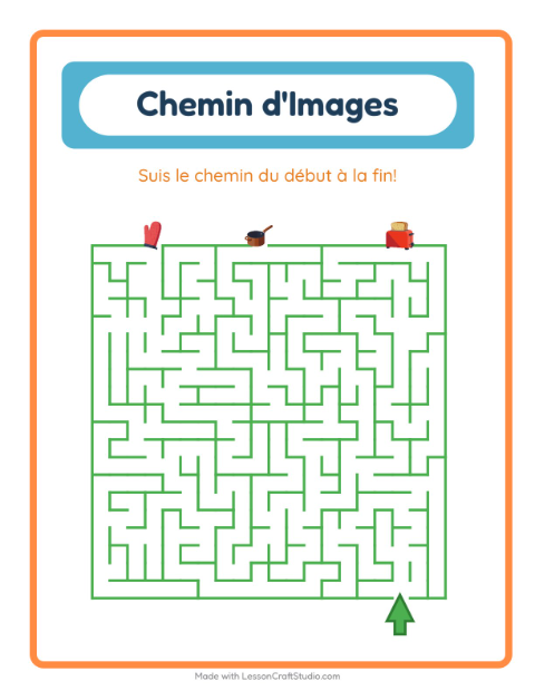 Aperçu de la fiche Parcours Illustré avec Ustensiles de cuisine pour École maternelle (grande section, 5-7 ans)
