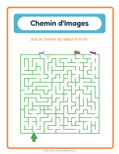Aperçu de la fiche Parcours Illustré avec Véhicules pour École maternelle (grande section, 5-7 ans)