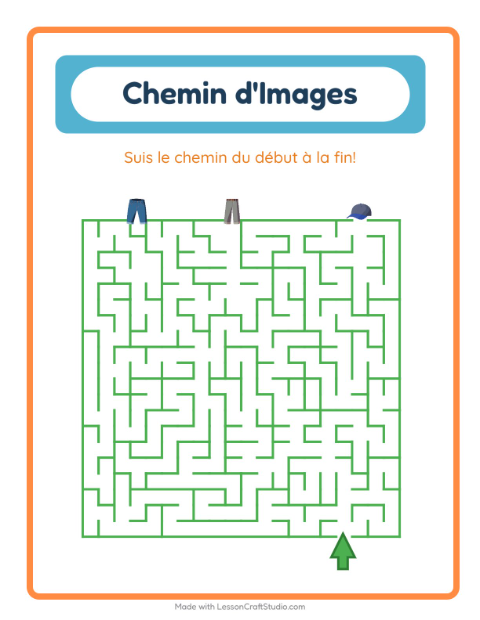 Aperçu de la fiche Parcours Illustré avec Vêtements pour École maternelle (grande section, 5-7 ans)