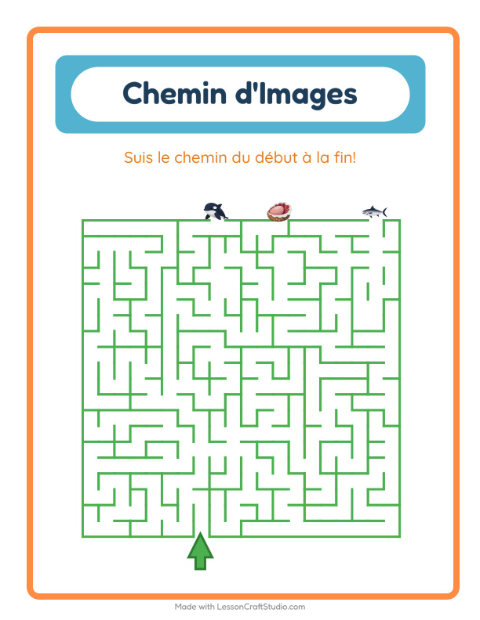 Aperçu de la fiche Parcours Illustré avec Vie océanique pour École maternelle (grande section, 5-7 ans)