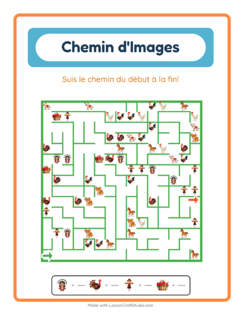 Aperçu de la fiche Parcours Illustré avec Action de grâce pour École maternelle (grande section, 5-7 ans)