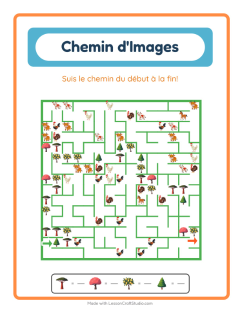 Aperçu de la fiche Parcours Illustré avec Arbres pour École maternelle (grande section, 5-7 ans)