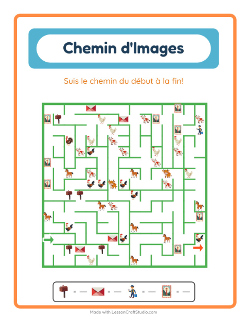 Aperçu de la fiche Parcours Illustré avec Bureau de poste pour École maternelle (grande section, 5-7 ans)