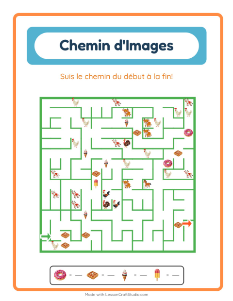 Aperçu de la fiche Parcours Illustré avec Desserts et sucreries pour École maternelle (grande section, 5-7 ans)