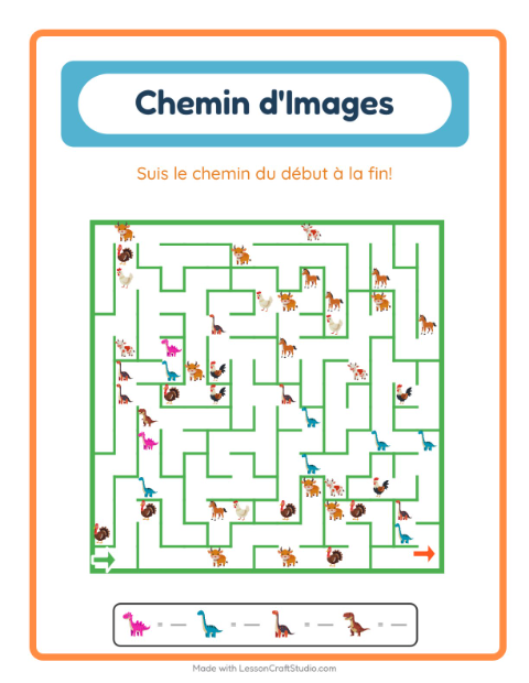 Aperçu de la fiche Parcours Illustré avec Dinosaures pour École maternelle (grande section, 5-7 ans)