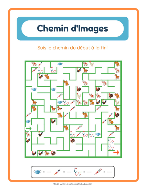Aperçu de la fiche Parcours Illustré avec Hôpital pour École maternelle (grande section, 5-7 ans)