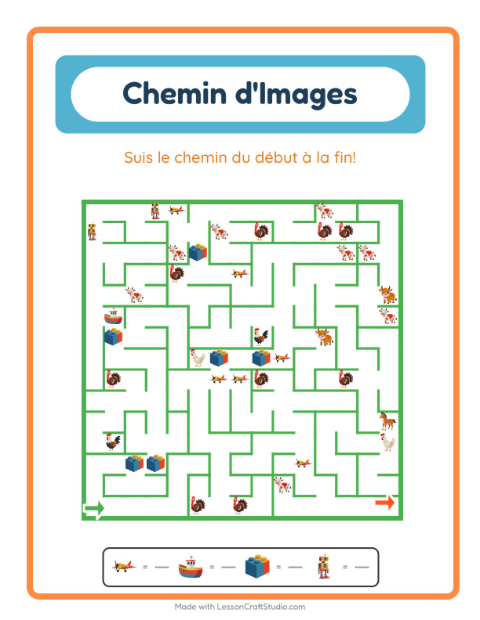 Aperçu de la fiche Parcours Illustré avec Jouets pour École maternelle (grande section, 5-7 ans)
