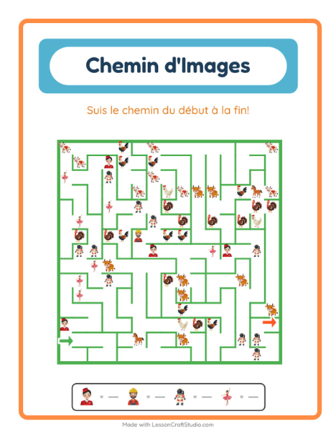 Aperçu de la fiche Parcours Illustré avec Métiers pour École maternelle (grande section, 5-7 ans)