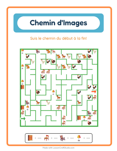 Aperçu de la fiche Parcours Illustré avec Meubles pour École maternelle (grande section, 5-7 ans)