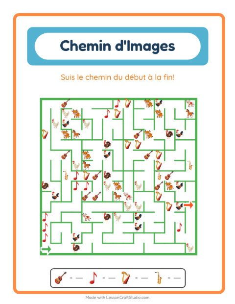 Aperçu de la fiche Parcours Illustré avec Musique pour École maternelle (grande section, 5-7 ans)