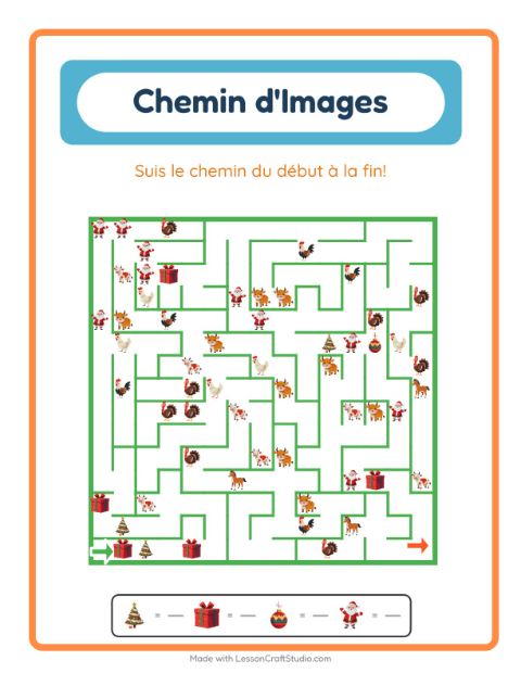 Aperçu de la fiche Parcours Illustré avec Noël pour École maternelle (grande section, 5-7 ans)