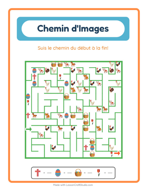 Aperçu de la fiche Parcours Illustré avec Pâques pour École maternelle (grande section, 5-7 ans)