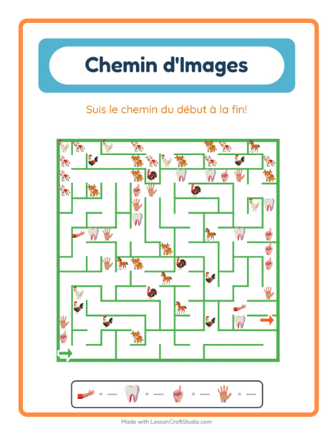 Aperçu de la fiche Parcours Illustré avec Parties du corps pour École maternelle (grande section, 5-7 ans)