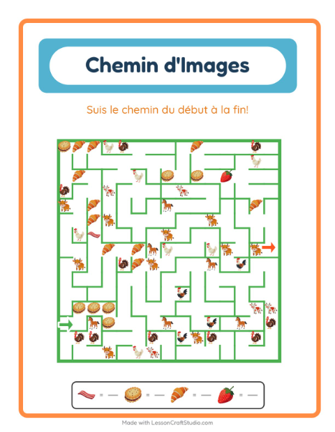 Aperçu de la fiche Parcours Illustré avec Petit-déjeuner pour École maternelle (grande section, 5-7 ans)