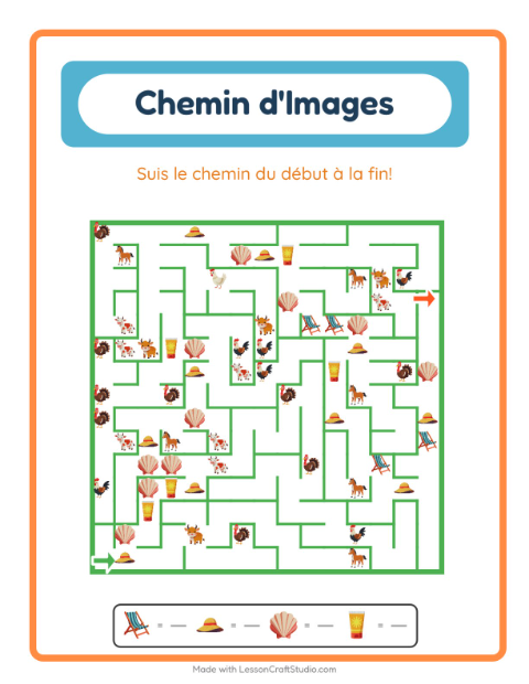 Aperçu de la fiche Parcours Illustré avec Plage pour École maternelle (grande section, 5-7 ans)