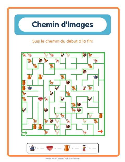 Aperçu de la fiche Parcours Illustré avec Ustensiles de cuisine pour École maternelle (grande section, 5-7 ans)
