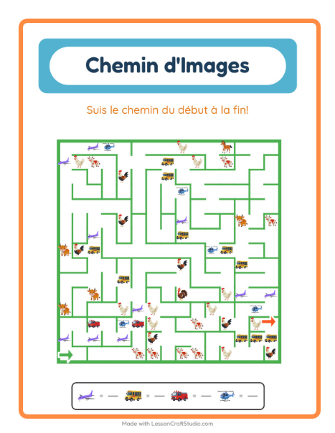 Aperçu de la fiche Parcours Illustré avec Véhicules pour École maternelle (grande section, 5-7 ans)
