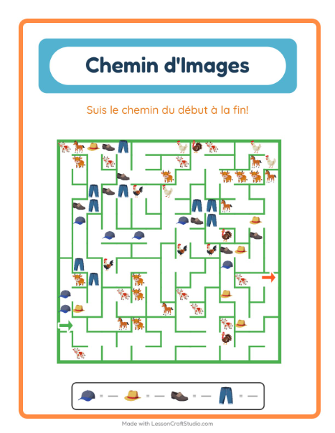 Aperçu de la fiche Parcours Illustré avec Vêtements pour École maternelle (grande section, 5-7 ans)