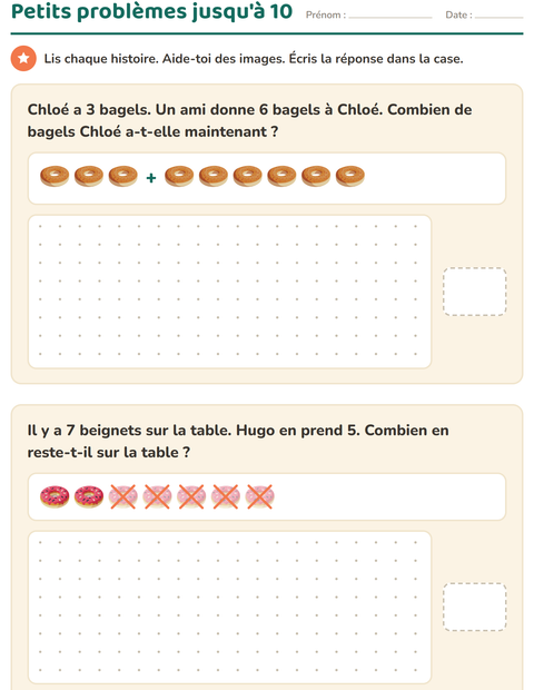 Aperçu de la fiche Petits problèmes avec Boulangerie pour CP (cours préparatoire)