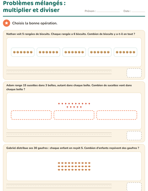Aperçu de la fiche Petits problèmes avec Desserts et sucreries pour CE2 (cours élémentaire 2)