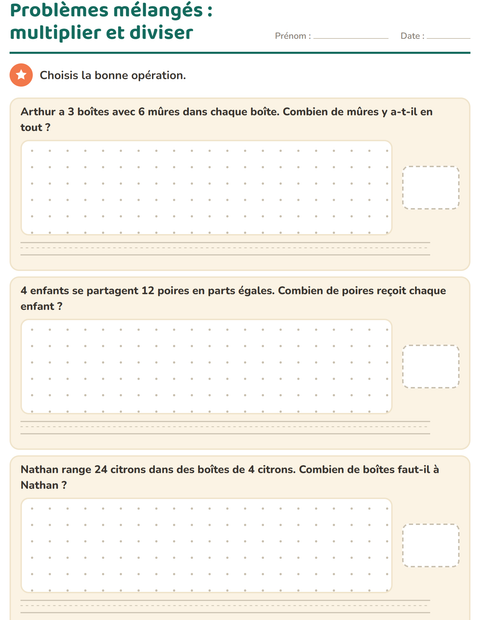 Aperçu de la fiche Petits problèmes avec Fruits NB pour CE2 (cours élémentaire 2)