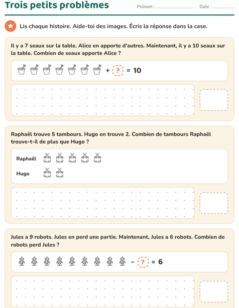 Aperçu de la fiche Petits problèmes avec Jouets NB pour CP (cours préparatoire)