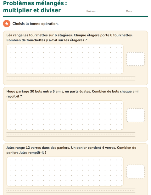 Aperçu de la fiche Petits problèmes avec Ustensiles de cuisine pour CE2 (cours élémentaire 2)