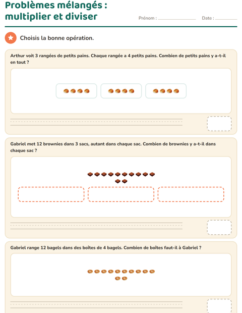 Aperçu de la fiche Petits problèmes avec Boulangerie pour CE2 (cours élémentaire 2)