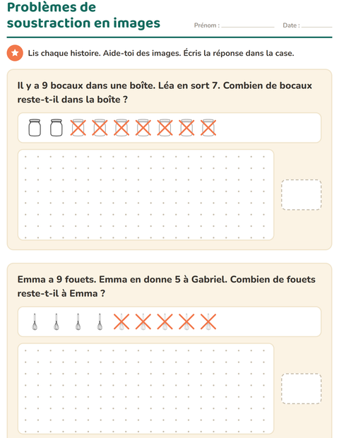 Aperçu de la fiche Petits problèmes avec Cuisine NB pour CP (cours préparatoire)
