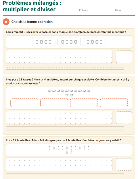 Aperçu de la fiche Petits problèmes avec Cuisine NB pour CE2 (cours élémentaire 2)