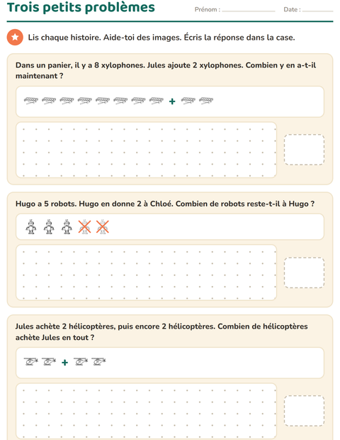 Aperçu de la fiche Petits problèmes avec Jouets NB 2 pour CP (cours préparatoire)