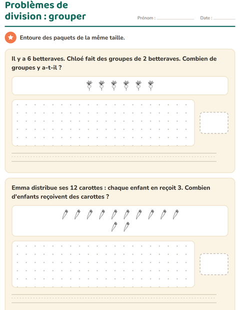 Aperçu de la fiche Petits problèmes avec Légumes NB pour CE2 (cours élémentaire 2)