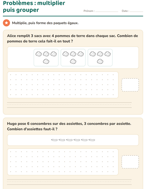 Aperçu de la fiche Petits problèmes avec Légumes NB pour CE2 (cours élémentaire 2)