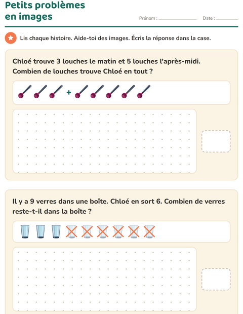 Aperçu de la fiche Petits problèmes avec Ustensiles de cuisine pour CP (cours préparatoire)
