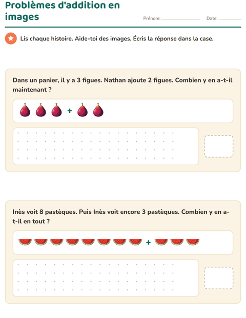 Problèmes d'addition en images
