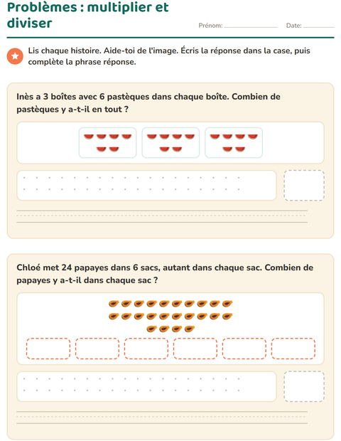 Aperçu de la fiche Petits problèmes avec Fruits pour CE2 (cours élémentaire 2)