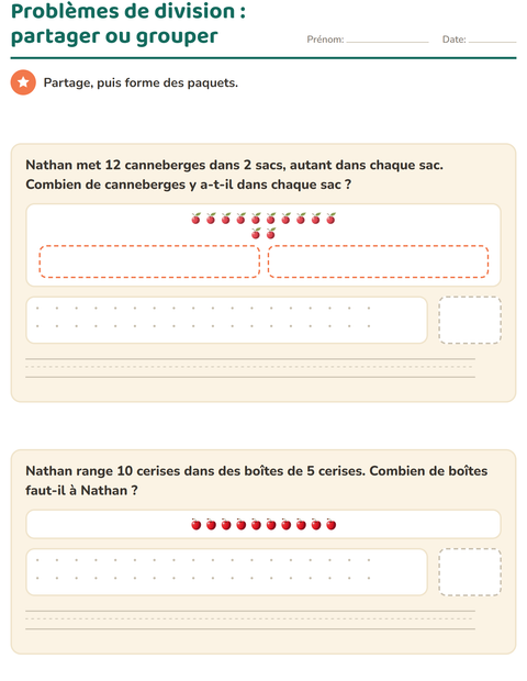 Problèmes de division : partage ou groupement, deux situations