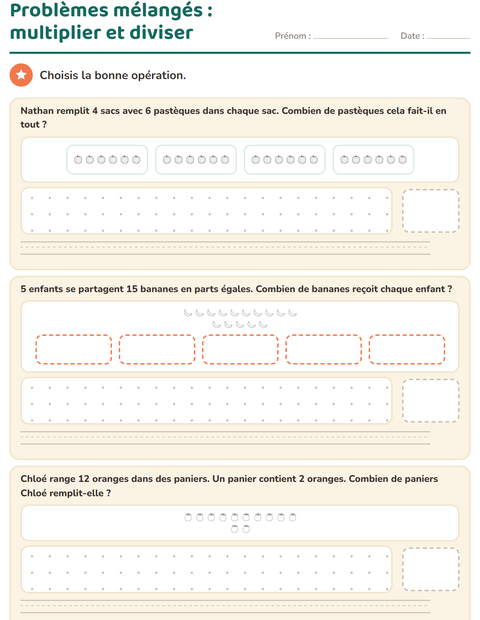 Aperçu de la fiche Petits problèmes avec Fruits NB pour CE2 (cours élémentaire 2)