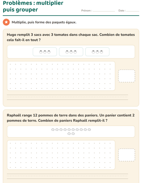Aperçu de la fiche Petits problèmes avec Légumes NB pour CE2 (cours élémentaire 2)