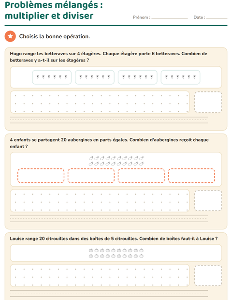 Aperçu de la fiche Petits problèmes avec Légumes NB pour CE2 (cours élémentaire 2)