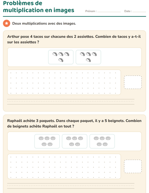 Aperçu de la fiche Petits problèmes avec Nourriture NB 2 pour CE2 (cours élémentaire 2)