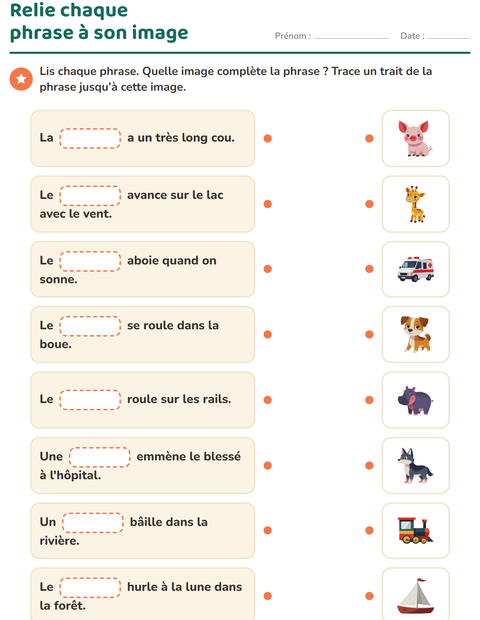 Aperçu de la fiche Phrases à trous pour CP (cours préparatoire)